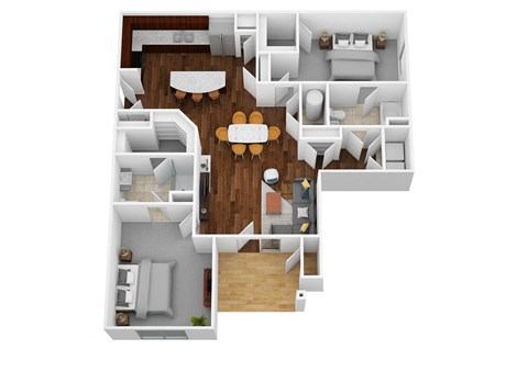 Floor plan for 2 beds, 2 baths, 1223 sqft